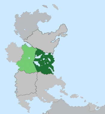 Location of Candanadian-ruled Edofasia in North Terra, with post-1916 borders in dark green